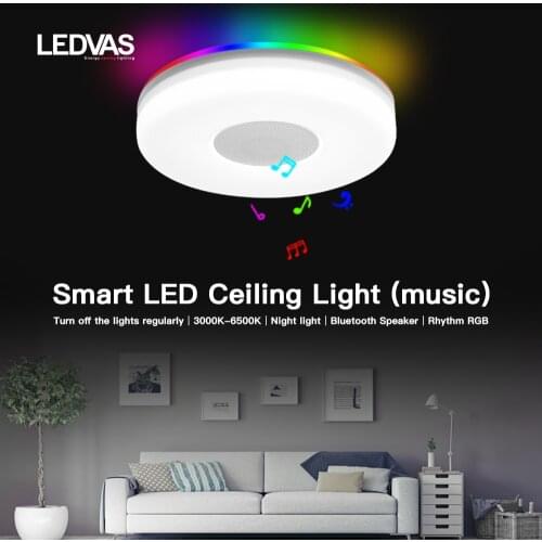 LED smart ceiling light with speaker, cold and warm brightness 3000K-6500K, suitable for 5-10 square bedroom study bathroom