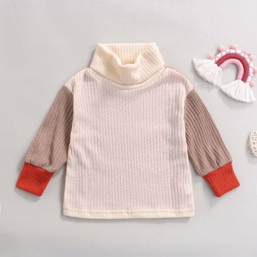 FOCUSNORM Kids Girls Boys Sweater Color Patchwork Turtleneck Long Sleeve Knitwear Pullover Tops Outfits 2-7Y