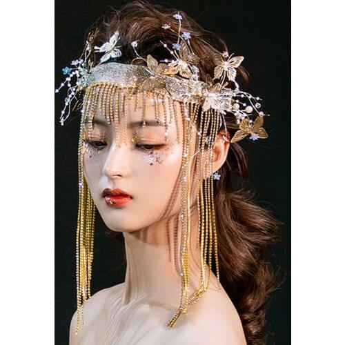 Bohemia Vintage Butterfly Crown Crowns Luxury Tassel Headband Tiara Bridal Hair Vine Wedding Accessories Party Prom Hair Jewelry