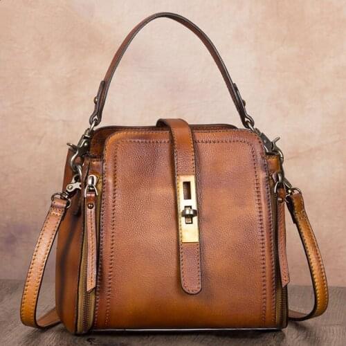 Vintage Bags Handmade Leather Bag Womens Handbag Messenger Bag Women shoulder Bag New Laptop Full-grain Leather Bucket Bags