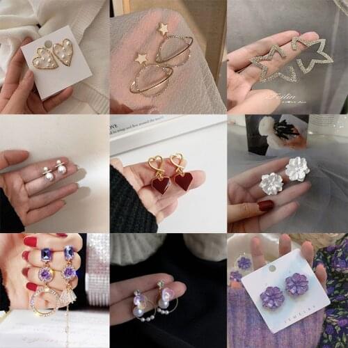 Yaologe 2020 New Fashion Multi-style Golden Jewelry Star Pearl Heart Earrings Korea Flower Sweet Cute Earrings For Women Girls