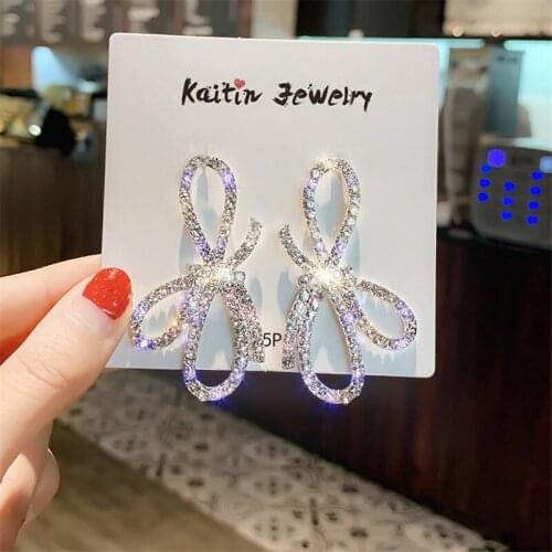 2019 korean earrings for Women Full Rhinestone Stud EarringsGirl Bijoux Shiny Oversize Bowknot Crystal Statement Earring Jewelry