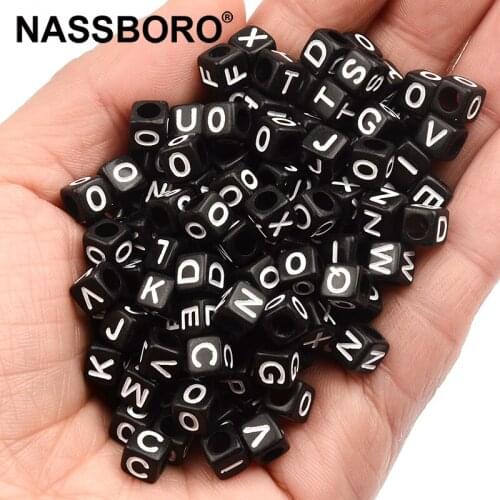 100pcs 6mm Mixed Letter Cube Black Acrylic Beads Loose Spacer Beads for Jewelry Makeing DIY Handmade Bracelet Accessories
