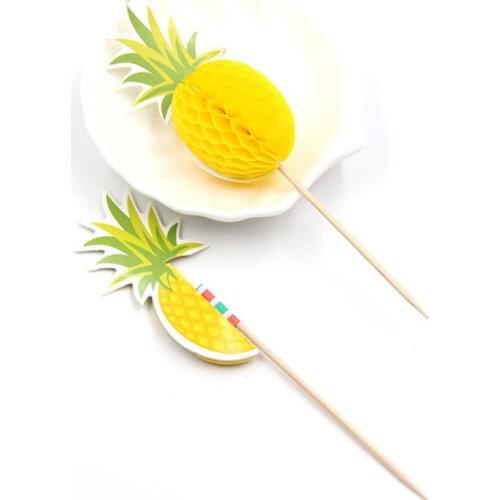 20pcs Pineapple Topper Tropical Fruit Food Toothpick Hawaii Luau Beach Birthday Cake Flamingo Seaside Pool Party Passionate 7D