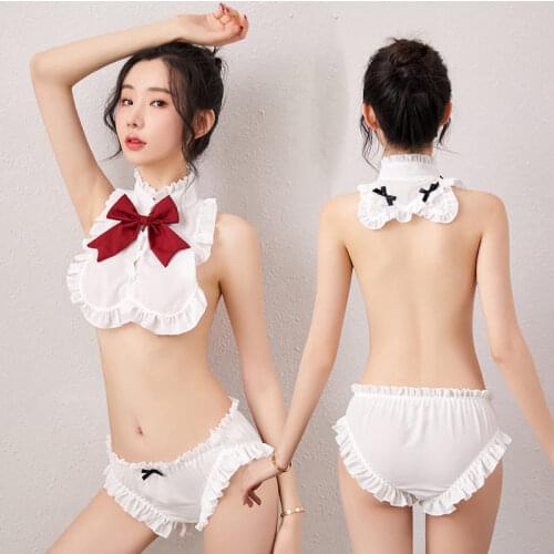 2020 Sexy Lingerie Button Butterfly Decoration Perspective Student Shirt Uniform Temptation British Pleated Shorts Back Hollow