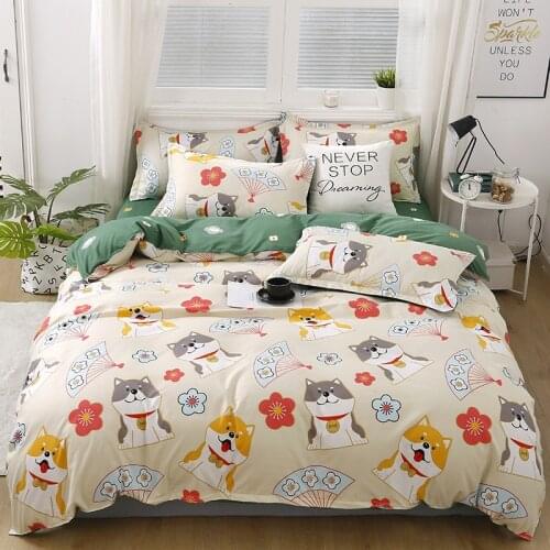 3/4pcs Cute Bedding Set Home Luxury Flat Polyester Cotton Bedsheet King Size Bedding Set Adult Girl Quilt Cover With Pillowcase