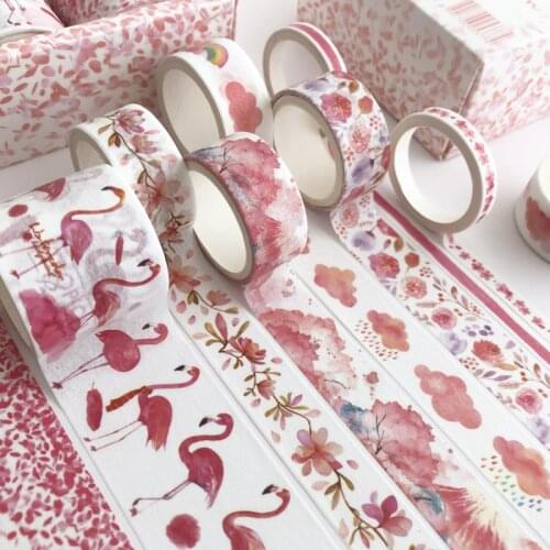 8 Pcs/Set Cute Plants Flower Decorative Washi Tape DIY Kawaii Cactus Flamingo Adhesive Masking Tape For Scrapbooking Sticker