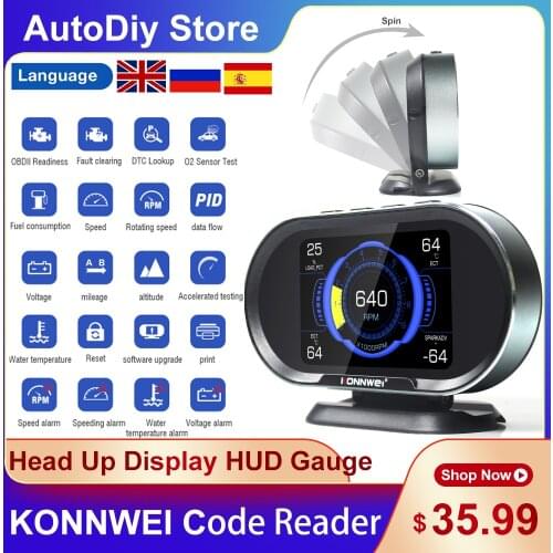 KONNWEI OBD2 Newest On-board Computer KW206 Code Reader Car Scanner Head-up Display Diagnostic Tools HUD Gauge Support All OBD2