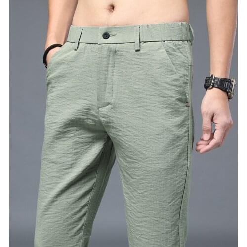 Brand Pants Men 2021 Summer New Design Casual Hombres Pantalones Slim Pant Male Trousers Green Fashion Business Tie Pants Man