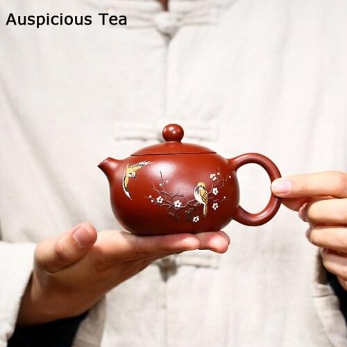 170ml Yixing Handmade Purple Clay Tea Pot Flower And Bird Xishi Teapot Dahongpao Tea Set Kettle Chinese Tea Ceremony Gifts