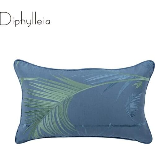 Diphylleia American Style Lumbar Pillow Case Bamboo Leaf Embroidered Artistic Oriental Handicraft High End Cushion Cover 30x50cm