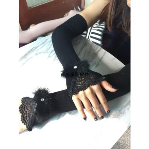 35cm Black knit sweater Sexy Disco dance costume party lace fingerless long gloves