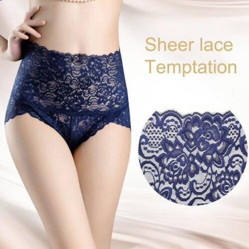 Women Briefs High Waist Abdomen Control Underwear Floral Lace Solid Color Hip Lift Underpants for Daily Wear Panties Intimates