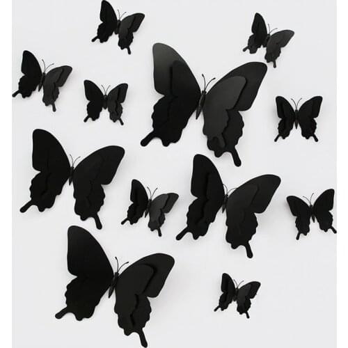 12pcs/set 3D Double layer Pterosaur butterfly Wall Sticker Home decoration for wedding large Butterflies Magnet Fridge stickers