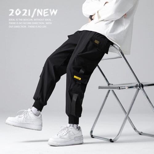 Ribbons Harem Joggers Men Cargo Pants Streetwear 2021 Hip Hop Casual Pockets Track Pants Male Harajuku Fashion Trousers