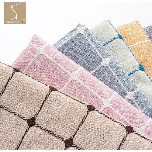 Geometric Solid Jacquard Plaid Cotton Linen Large Checkered Tablecloth Embroidery Detailed Sewing Craft Fabric