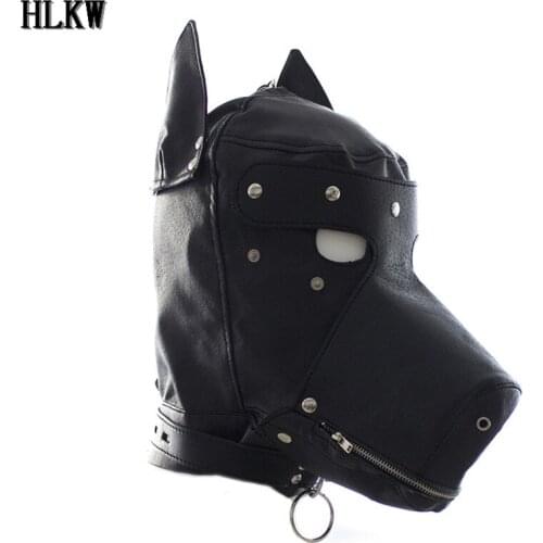 Hot Sale Sexy Dog Cosplay Costume for Couples game SM Slave BDSM bandage restraints Masks Leather Dog Head Cover Mask sex