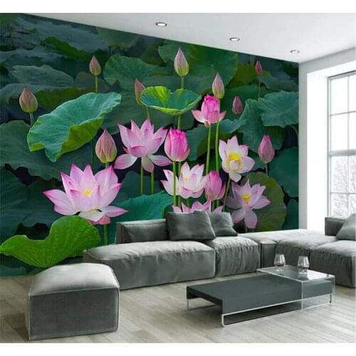 Classical Zen Lotus Lotus Pond New Chinese Style Living Room TV Wall Custom Photo Wallpaper Mural Wall Sticker