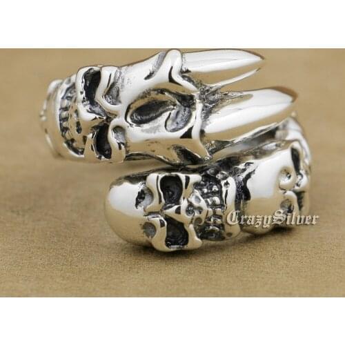 925 Sterling Silver Skull Claw Mens Biker Rocker Punk Ring 9W008 Free Size 9 to 11