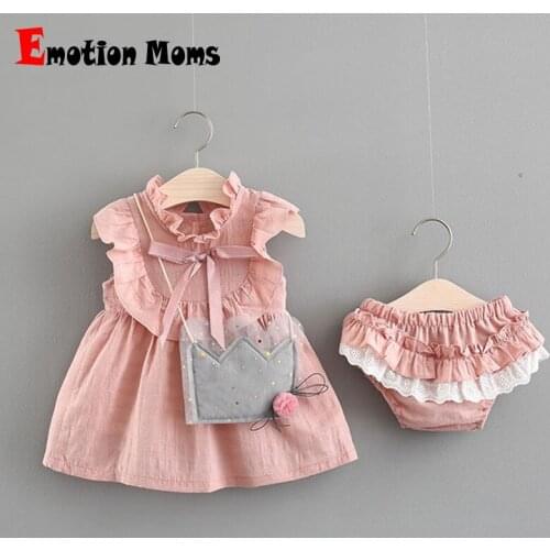 3PCS Set Children Flutter Sleeve Baby Girls Outfit Summer Dress And Shorts Back Pack Suitable For Dressing Your Lovely Baby