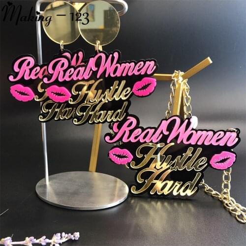 Custom Acrylic Pendants Necklaces Earring For Women Stage Show NightClub Fluorescent Letter REAL WOMEN Mouth Fashion Jewelry Set