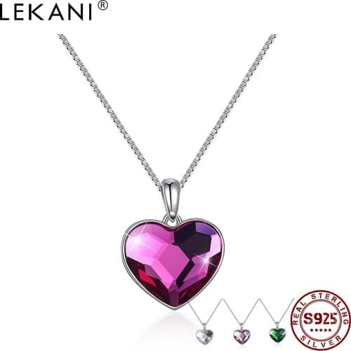 LEKANI 925 Sterling Silver Pendant Necklaces For Women Romantic Austria Crystal Double Sided Necklace Anniversary Fine Jewelry