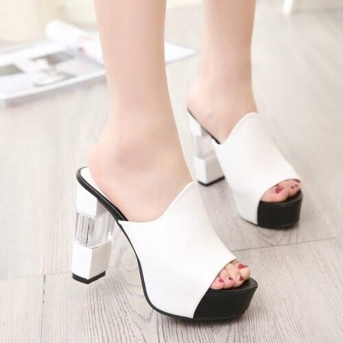 Summer Fish Mouth Women Sandals New Thick Bottom Was Thin Super High Heel Women Shoes Transparent Thick Heel Sandals Slingbacks