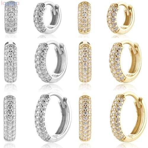 Lozoya 925 Sterling Silver Luxury Jewelry Gold Thick Zircon CZ Huggies Loop Hoop Earring Women Rock New 2021 Wedding Jewelry
