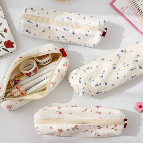 Cute Flower Cotton Pencil Bag Ins Style Pencil Cases Girl Large Capacity Storage Bag Stationery School Supplies