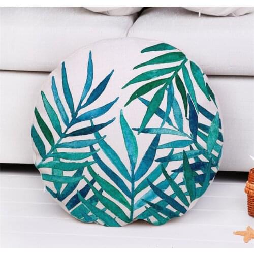 Fashion High Quality Cotton Linen Watercolor Plant Leaves Car Decorative Circular Pillow Case Cushion Cover Sofa Home Decor