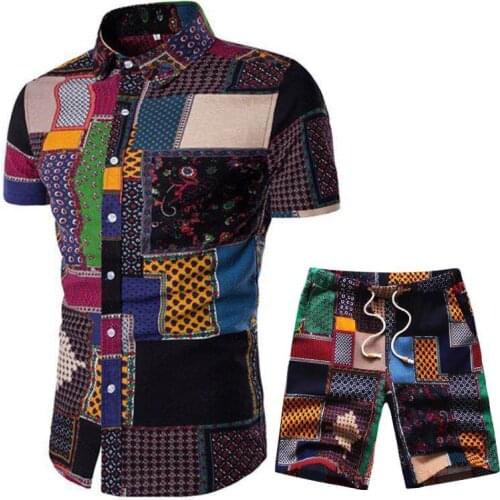 HOO2021 mens cotton short sleeve shirt printed shirt suits summer shirt suits two new flowers