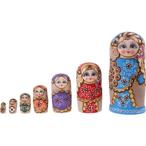 Set of 7pcs Garland Wooden Russian Nesting Matryoshka Dolls Toy Hand Painted