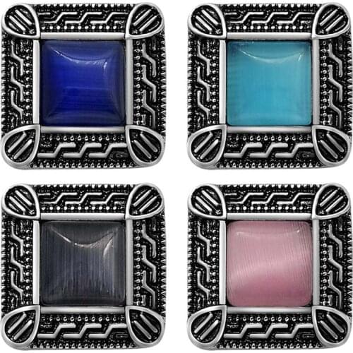 New KZ1321 Beauty 18MM Square Vintage cat eye Metal snap buttons for DIY snap jewelry charm wholesale