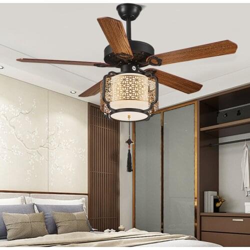 New Chinese ceiling fan lamp for dining room living room wood leaf antique electric fan and ceiling lamp with fan