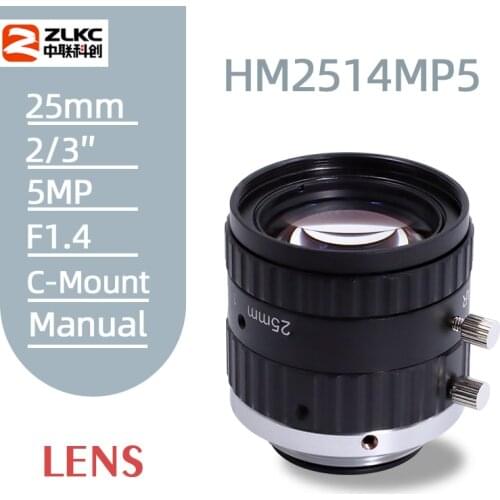 C-Mount 25mm Lens 2/3" F1.4 FA/Machine Vision fixed focal length lens 5MP Industrial camera manual Iris cctv Lens Low distortion