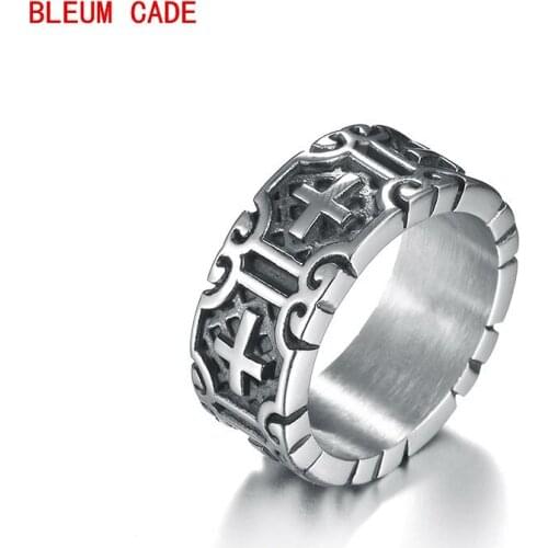 Punk 316L Stainless Steel Fashion Cross Mens Rings High Quality Cool Male Jewelry Accessory