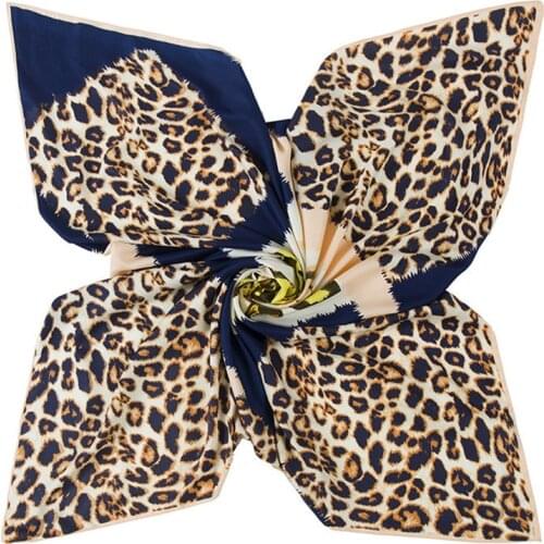 2019 100% Silk Scarf Women Square Scarves Wraps Leopard Animal Print Neck Tie Bandana Female Foulard Muslim Hijab Lady Bufandas