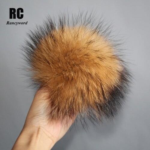 [Rancyword] Genuine Raccoon Fur Pompoms Big Natual Fur Balls For Winter Hat Scarf Accessories Real Fur Pom Pom 10cm 15cm RC1346