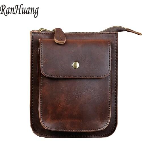 RanHuang New 2020 Men Vintage Shoulder Bags High Quality Crazy Horse Leather Bag Mens Small Crossbody Bag Black and Brown Color