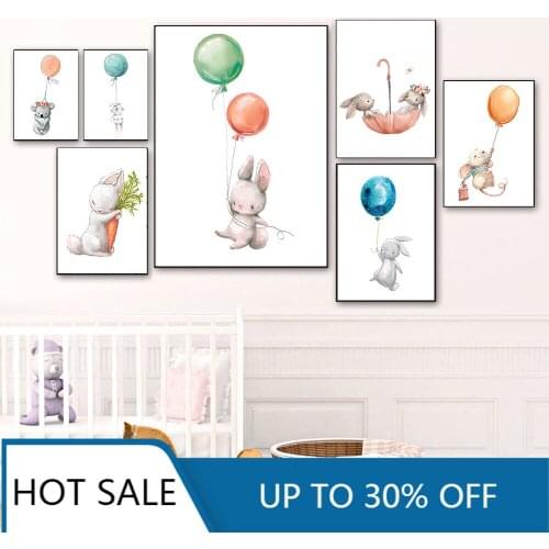 Christmas Canvas Painting Poster Nursery Wall Art Bunny Balloon Animal Nordic Posters Wall Pictures Kids Room Decoration