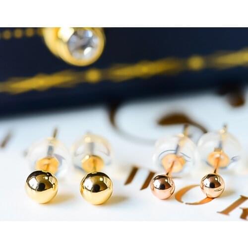 YUNLI Real 18K Gold Stud Earrings Simple Shiny Ball Design Pure AU750 Solid Gold for Women Fine Jewelry Gift EA001