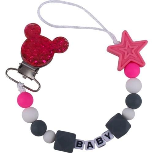 Personalised Name Silicone Baby Pacifier Clips Chain Nipple Pacifier Chain with Mouse Holder for Baby Shower Gift