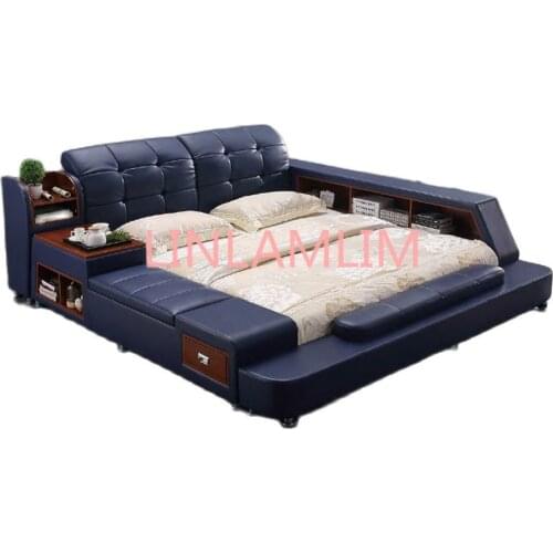 Real Genuine leather bed frame Modern Soft Beds with storage Home Bedroom Furniture cama muebles de dormitorio / camas quarto