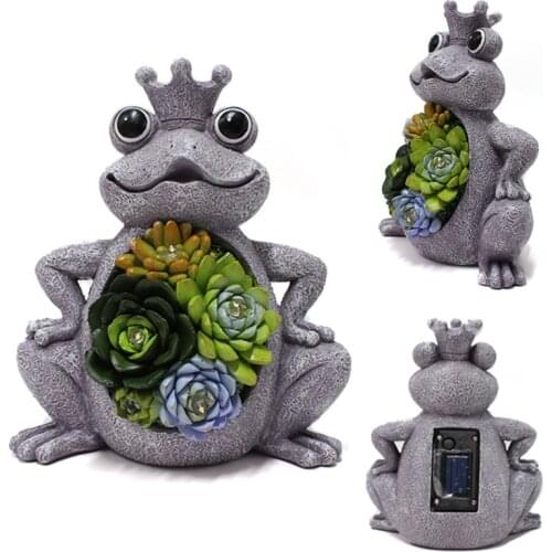 Solar Frog Statue with Succulent Resin Crafts Outdoor Landscape Decoration for Garden Courtyard Lawn