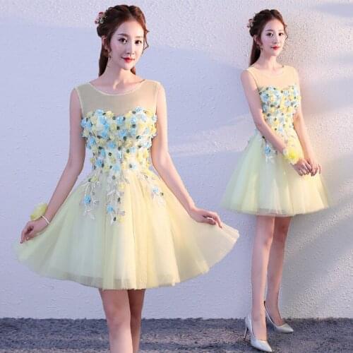 Free ship light yellow/grey flowers tutu lovely sleeve short lolita dress/stage performance/studio/can customs size