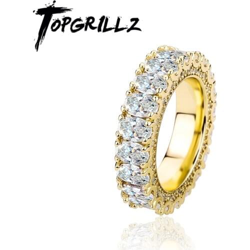 TOPGRILLZ 2021 New Womens Ring Full Iced Out Micro Pave Cubic Zirconia Simple Rings Wedding Rings Hip Hop Jewelry For Gift