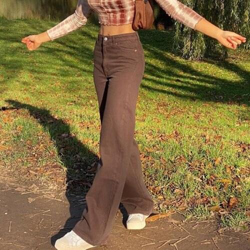 Vintage Loose Brown Jeans Trousers Women Classic High Waist Pant Female Autumn Fashion Wide Leg Denim Pants Harajuku 2021 New