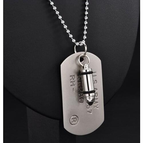 High Quality Fashion Men Military Army Bullet Charm Dog Tags SINGLE EMBOSSED Chain Pendant Necklace Jewelry Gift