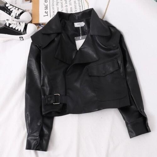 Women Jacket Korean Pu Leather Short 2019 Autumn Winter Korean Version High Waist Loose Fashion Coat G1186