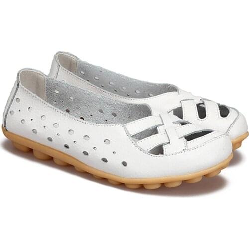 Women Ballet Shoes Flats Cut Out Leather Ladies Trainers Casual Mesh Women Flat Shoes Breathable Footwear Basket Shoes Plus Size